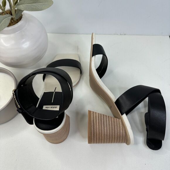 New Dolce Vita Paytin Leather Strappy Sandals Black Women 8 NWOB Block Heel FLAW - Picture 10 of 13
